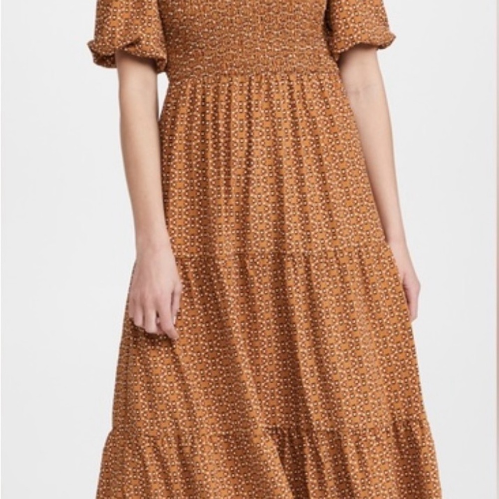 Wayf Brown Patterned Midi Dress